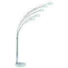 Lampadaire 5 ampoules giraffe, en chrome, marbre et verre blanc