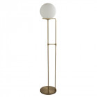 Lampadaire sphere, laiton antique et verre