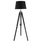 Lampadaire tripod, noir, chrome, avec abat-jour noir