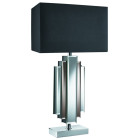 Lampe de table colonne miroir, chrome et abat-jour noir