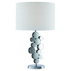 Lampe de table pied aux cercles chrome et miroir, abat-jour blanc