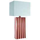Lampe de table tromba, finition cuivre strié, abat-jour tissu blanc
