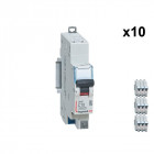 Lot de 10 disjoncteurs dnx3 4500 - auto/auto - u+n 230v 10a - 4,5ka - courbe c - 1 mod (406782)