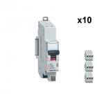 Lot de 10 disjoncteurs dnx3 4500 - auto/auto - u+n 230v~ 20a - 4,5ka - courbe c - 1 mod (406784)