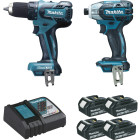 Ensemble de 2 machines MAKITA Perceuse-visseuse DDF459 + Visseuse oléopneumatique DTS141 + 4 batteries 18V 3.0Ah - LOT0093