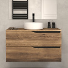 Meuble de salle de bain 100 avec plateau et vasque à poser - sans miroir - 2 tiroirs - tabaco (bois foncé) - luna