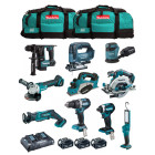 Makita kit mk1004 (dhp484+ dtd154+ dhr171+ dga504+ djr183+ dbo180+ djv182+ dhs680+ dml801+ dkp180+ 3x5,0ah dc18rd+ 2xlxt600)