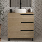Meuble de salle de bain 60 avec plateau et vasque à poser - sans miroir - 3 tiroirs - madera miel (bois clair) - mata
