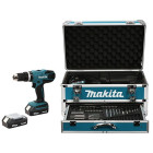Perceuse visseuse à percussion makita 18v li-ion 1.3ah en mallette alu + kit d'accessoires – HP457DWEX4