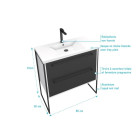 Meuble de salle de bain 80x50cm Blanc - 2 tiroirs noir mat - vasque résine blanche - STRUCTURA P021 Aurlane - PACM021