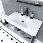 Meuble de salle de bain 80x50cm Noir mat - 2 tiroirs blanc - Vasque blanche - STRUCTURA F034 Aurlane - PACM043