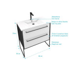Meuble de salle de bain 80x50cm Noir mat - 2 tiroirs blanc - Vasque blanche - STRUCTURA F034 Aurlane - PACM043