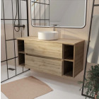 Meuble de salle de bains 120 cm - Décor chêne 2 tiroirs vasque blanche à poser - TIMBER Aurlane - PACM844