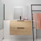 Meuble de salle de bains 60cm suspendu décor bois clair 2 Tiroirs - Vasque blanche - ELEMENTARY Aurlane - LAV1089