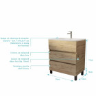 Meuble de salle de bains 70 cm TIMBER - Décor chêne naturel 3 tiroirs avec vasque blanche Aurlane - PACM816