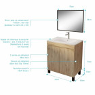 Meuble de salle de bains 70cm TIMBER décor chêne naturel à portes - Vasque blanche et Miroir 70x50 Aurlane - PACM802