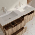 Meuble de salle de bains LEON 120cm décor bois - 4 Tiroirs en MDF ondulés - Vasques à encastrer Aurlane - PACM912