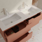 Meuble de salle de bains LEON 120cm Terracotta - 4 Tiroirs en MDF ondulés - Vasques à encastrer Aurlane - PACM913