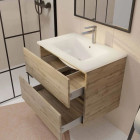 Meuble de salle de bains suspendu 70 cm TIMBER - Décor chêne naturel 2 tiroirs avec vasque blanche Aurlane - PACM806