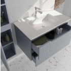 Meuble et colonne de salle de bains 80cm gris souris - Façades ondulées - Vasque blanche mate - LEON Aurlane - PACM794