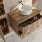 Meuble et colonne de salle de bains LEON 80cm - Façade ondulée - Vasque Ronde 36cm - LEON Aurlane - Couleur au choix