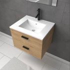 Meuble salle de bain 60 cm suspendu 2 tiroirs finition Bois avec vasque et miroir - BOX-IN 60 WOOD Aurlane - LAV627