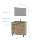 Meuble salle de bain 80x80 - Finition chêne naturel + vasque noire + miroir Led - TIMBER 80 - Pack06 Aurlane - PACM216