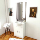 Meuble salle de bain blanc 60 cm sur pied + vasque céramique blanche + miroir applique LED - THRIFTY Aurlane - LAV300