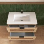 Meuble salle de bain cannage 80cm décor bois et cannage - 2 tiroirs vasque et miroir - APOLLINE Aurlane - LAV1040