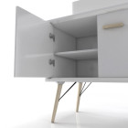 Meuble salle de bain scandinave blanc 80 cm sur pieds avec portes, vasque a poser et miroir LED Aurlane - LAV525