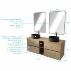 Meuble salle de bains 140 TIMBER Décor chêne 4 Tiroirs et Module Vasques noires Miroirs LED 60x80 Aurlane - PACM857