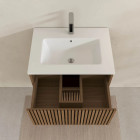 Meuble salle de bains 60cm 2 Tiroirs décor chêne et noir cranté - Vasque blanche mate - YUKI Aurlane - PACM898