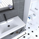 Meuble salle de bains 80 cm Vasque blanche Miroir Led et Colonne Blanc - STRUCTURA Aurlane - PACM013