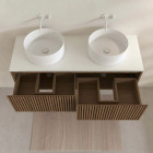 Meuble salle de bains 120 2 tiroirs décor chêne et Noir - Vasque et plan Blancs - Miroir LED 50 - YUKI Aurlane - PACM887