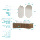 Meuble salle de bains 120 2 tiroirs décor chêne et Noir - Vasque et plan Blancs - Miroirs ovales - YUKI Aurlane - PACM890