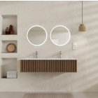 Meuble salle de bains YUKI 120 - 2 Tiroirs décor chêne et noir - Vasque Blanche - Miroirs LED 50 - YUKI Aurlane - PACM881