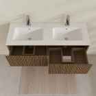 Meuble salle de bains YUKI 120 - 2 Tiroirs décor chêne et noir - Vasque Blanche - Miroirs LED 50 - YUKI Aurlane - PACM881