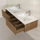 Meuble salle de bains YUKI 120 - 2 Tiroirs décor chêne et noir - Vasque Blanche - Miroirs LED 50 - YUKI Aurlane - PACM881