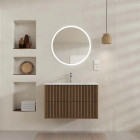 Meuble salle de bains YUKI 60 - 2 Tiroirs décor chêne et noir - Vasque Blanche - Miroir LED 60 - YUKI Aurlane - PACM879