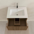 Meuble salle de bains YUKI 60 - 2 Tiroirs décor chêne et noir - Vasque Blanche - Miroir ovale 50x80 - YUKI Aurlane - PACM882