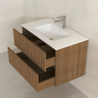 Meuble salle de bains YUKI 80 - 2 Tiroirs décor chêne et noir - Vasque Blanche - Miroir ovale 50x80 - YUKI Aurlane - PACM883