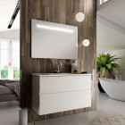 Meuble de salle de bain simple vasque - 2 tiroirs - mig et miroir led stam - blanc - 80cm