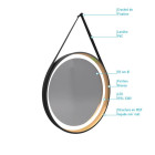 Miroir salle de bain rond Ø55cm noir mat et finition bronze - CIRCLE HORUS LED Aurlane - MIR029