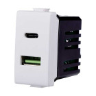 Chargeur avec 2 prises USB Type-A + Type-C compatible Bticino Matix 5Vdc 3.1A couleur blanc