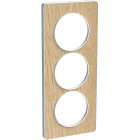 Odace touch, plaque bois naturel avec liseré blanc 3 postes verticaux 57mm (s520816n)