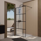 Paroi de douche serigraphie brique 100x195cm - verre anti-calcaire 8mm - profilé noir mat Aurlane - FAC1024