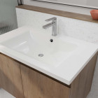 Meuble de salle de bains 75cm à suspendre décor bois clair - 2 portes - vasque blanche - elementary Aurlane - LAV955