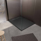 Receveur noir effet granite en résine epoxy 90x120x3 cm + grille linéaire gun metal Aurlane - PACR268