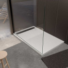 Receveur blanc effet granite en résine epoxy 80x140x3 cm + grille linéaire gun metal Aurlane - PACR293