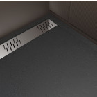 Receveur noir effet granite en résine epoxy 80x140x3 cm + grille linéaire chrome Aurlane - PACR270